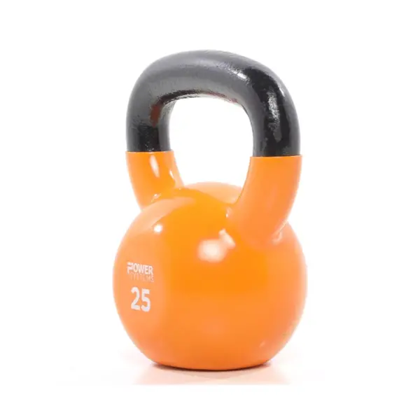 Power Systems Premium Vinyl Covered Cast Iron Kettlebell Prime Home Gym Exercise Weight Training Accessory, 25 Pounds, Orange