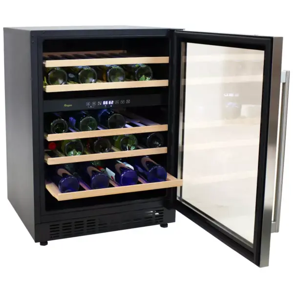 Sunnydaze Indoor Stainless Steel Beverage and Wine Dual Zone Refrigerator with Sliding Shelves and Touchpad Temperature Control - 46 Bottle Capacity