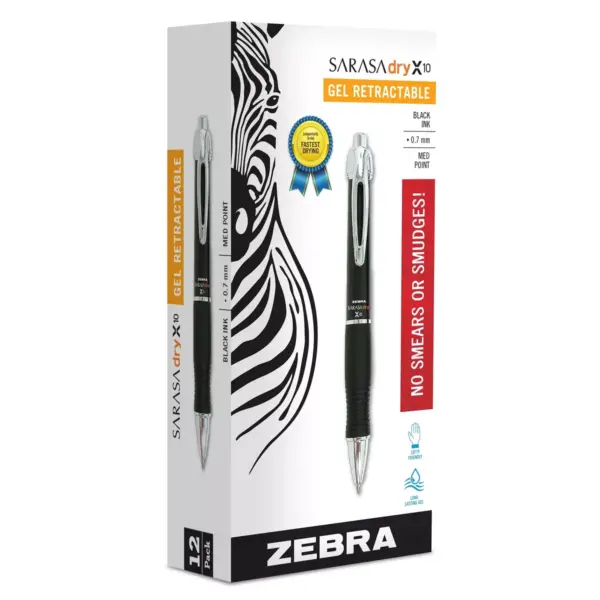 Zebra GR8 Retractable Gel Pen Black Ink Medium Dozen 42610