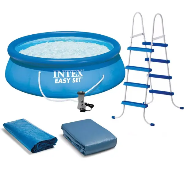 Intex 15' x 48" Inflatable Easy Set Above Ground Bundle with Pool Pump & Ladder and Pool Care 3 Inch Chlorine Tabs, 25 Pounds