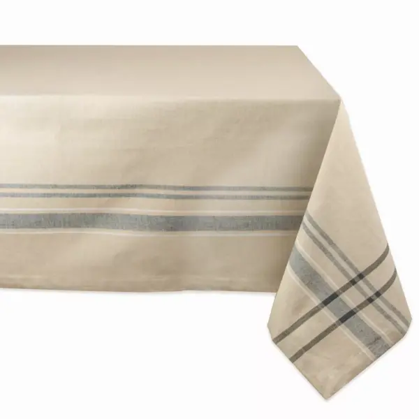 104"x60" Nautical French Stripe Tablecloth Tan - Design Imports