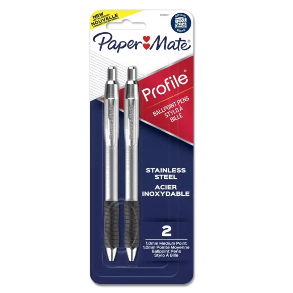 2ct Profile Ballpoint Pens Metal 1.0mm Black - PaperMate