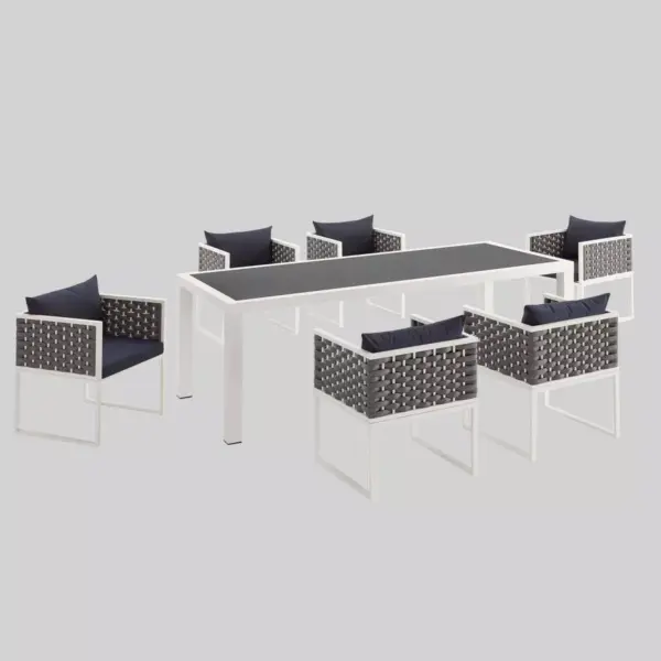 Stance 7pc Outdoor Patio Aluminum Dining Set - White/Navy - Modway