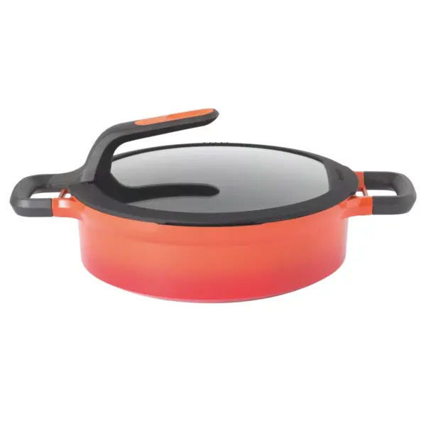 BergHOFF GEM  Cast Aluminum Nonstick  10.25" Covered Two-Handle Saute Pan, Carribean Red, Stay Cool