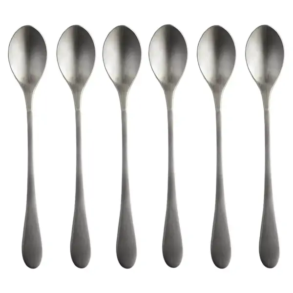 Knork 8.5 Inch Handle 18/0 Stainless Steel Cocktail Tea Beverage Stirring Spoons, Matte Silver (6 Pack)