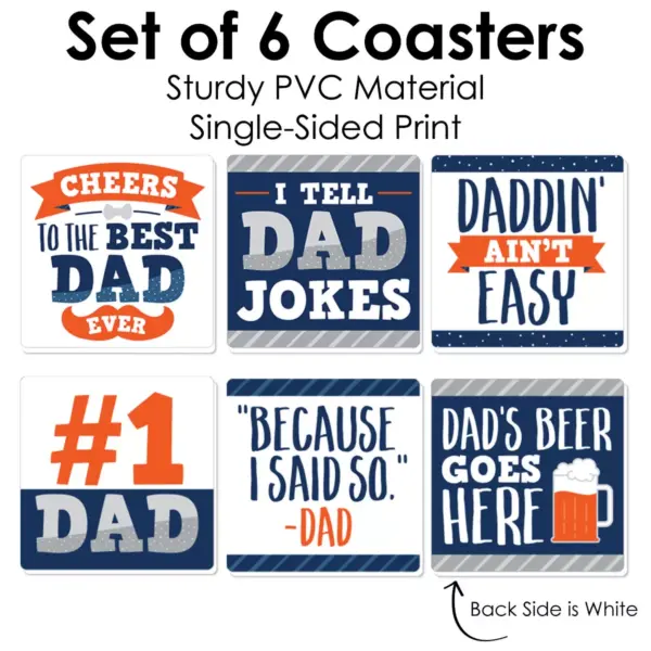 Big Dot of Happiness Happy Father's Day - Funny We Love Dad Party Decorations - Drink Coasters - Set of 6