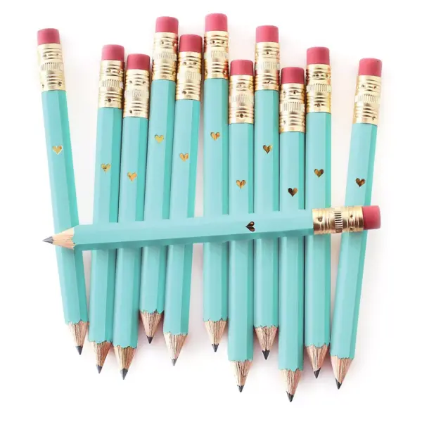 12ct Mini Heart Sahped Pencils Teal