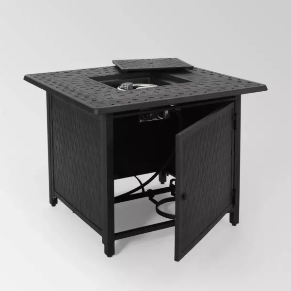 Aspen Outdoor Square Aluminum Fire Pit - Matte Black - Christopher Knight Home