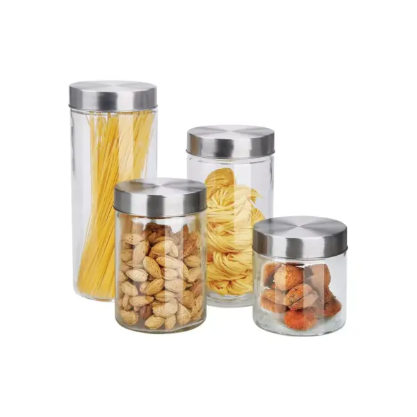 Home Basics 4 Piece Glass Canister Set with Stainless Steel Lids