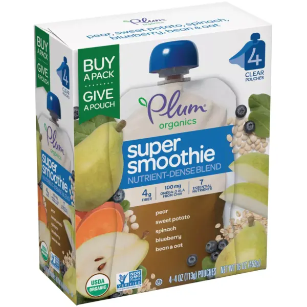 Plum Organics 4pk Super Smoothie Pear Sweet Potato Spinach Blueberry Bean & Oat - 16oz