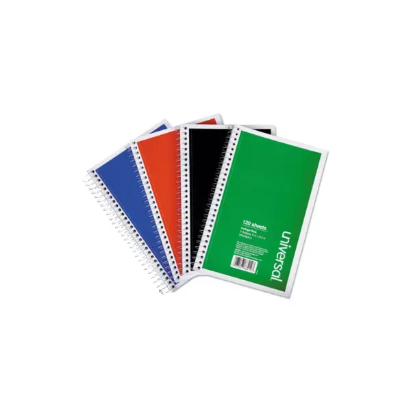 Universal 3 Sub. Wirebound Notebook 9.5 x 6 College Rule 120 Sht Assorted Covers 4/PK 66414