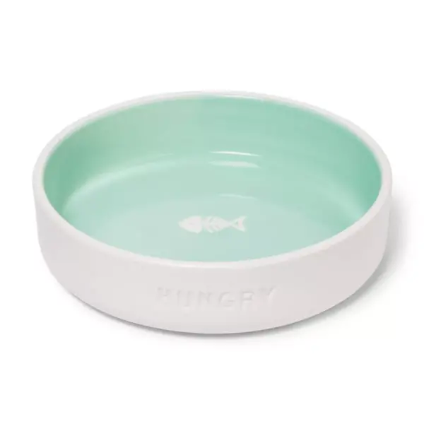 2Cup Cat & Dog Dish Bowl with Debossed & Resist Pattern - Hungry - Green & White - Boots & Barkley™