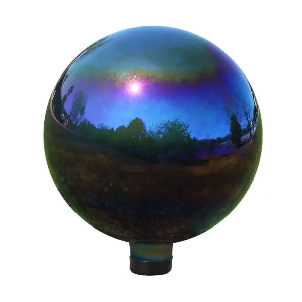 Sunnydaze Indoor/Outdoor Gazing Globe Glass and Stainless Steel Mirror Ball with Stem - 10" Diameter - Mirrored Rainbow