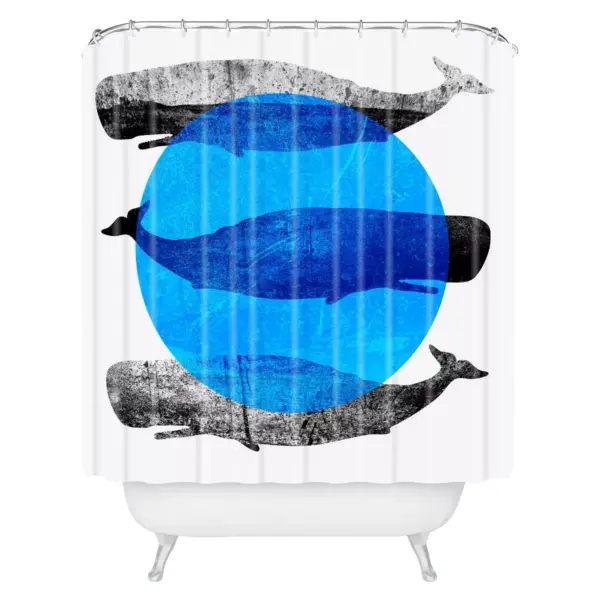 Whales Shower Curtain Modern Blue - Deny Designs