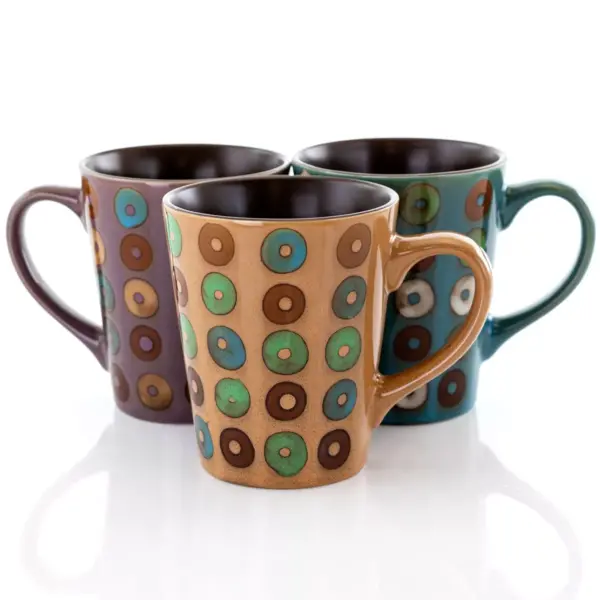 Mr. Coffee Coupa Cafe 3 Piece 13 Ounce Round Stoneware Mug Set in 3 Assorted Designs