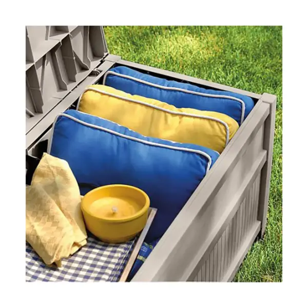 Suncast Horizontal 50 Gallon Stay Dry Resin Outdoor Deck Storage Box with Seat