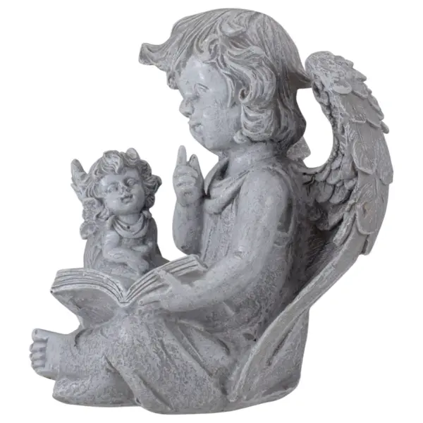 Northlight 8.25" Gray Sitting Cherub Angels with Book Outdoor Patio Garden Statue