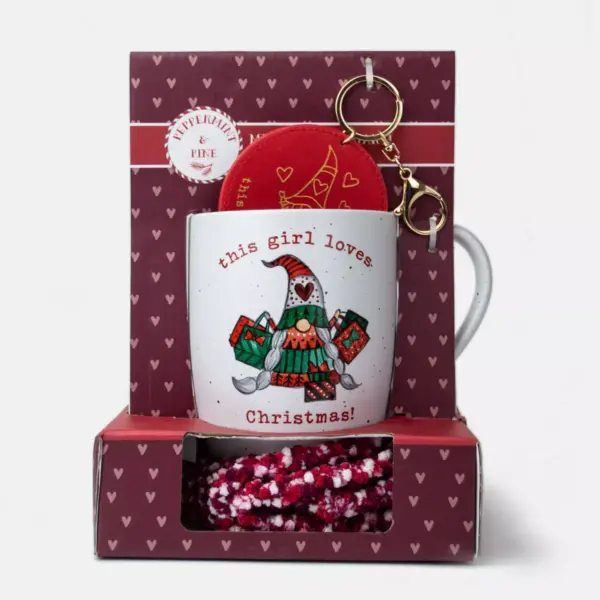 16oz Ceramic Mirror Charm Mug and Socks Gift Set - Peppermint & Pine