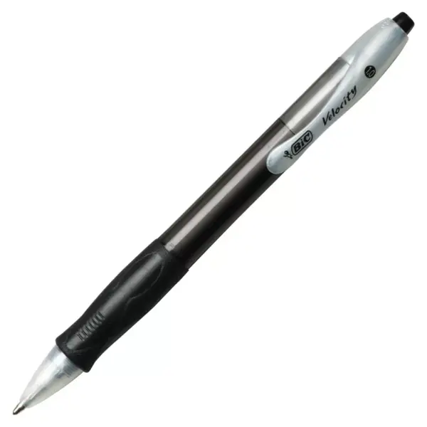 BIC Velocity Refillable Retractable Ballpoint Pen, 1 mm Medium Tip, Black Ink/Barrel, pk of 12