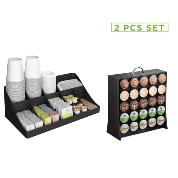 Mind Reader 11 Compartment Coffee Condiment Organizer (50 Capacity), Black