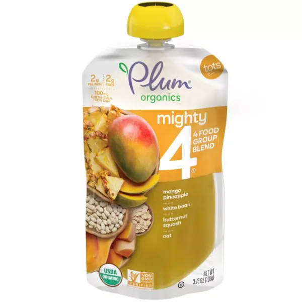 Plum Organics Mighty 4 Organic Mango Pineapple White Bean Butternut Squash Oat Baby Food Pouch - 3.75oz