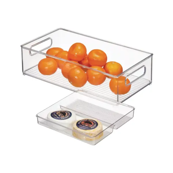 mDesign 2 Piece Plastic Stackable Kitchen Pantry Organizer with Top Tray - Clear