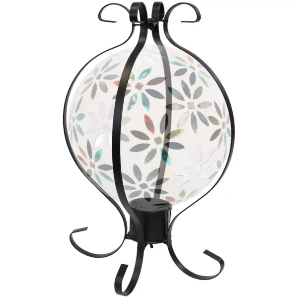 16"H Flourishing Enclosed Metal Gazing Ball Stand - Black - Sunnydaze Decor