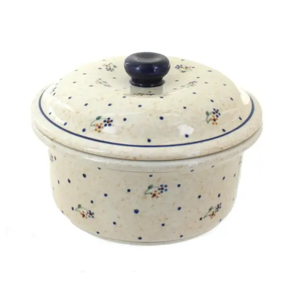 Blue Rose Polish Pottery Country Meadow Round Baker with Lid