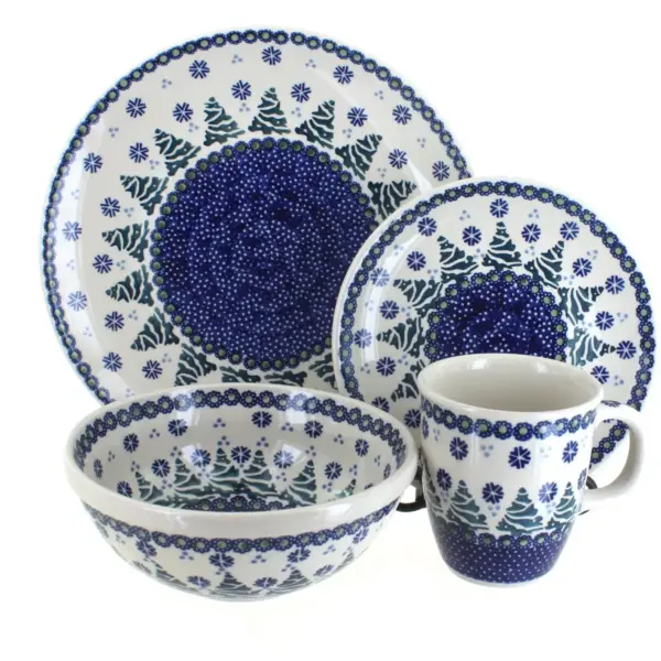 Blue Rose Polish Pottery Festive Fir 16 Piece Dinnerware Set