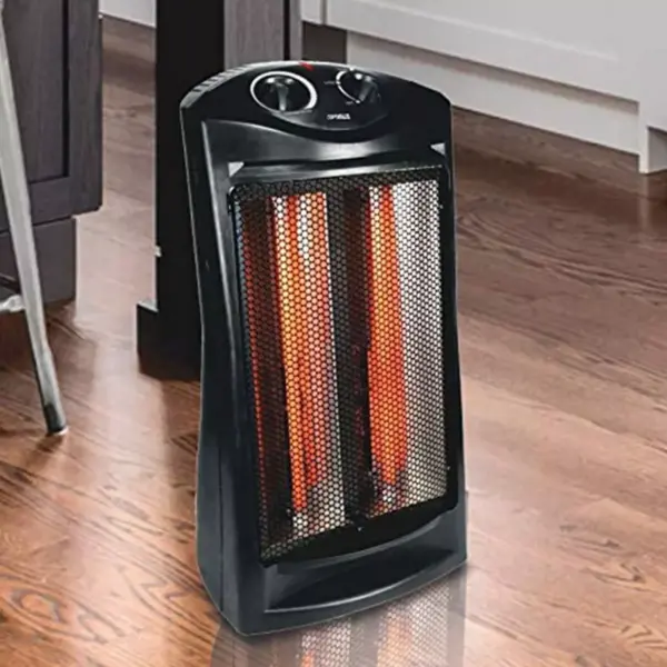 Optimus H-5235 Portable Ultra Quiet Fan Forced Tower Quartz Room Space Heater with Thermostat for Indoor Home Space Heating, Black