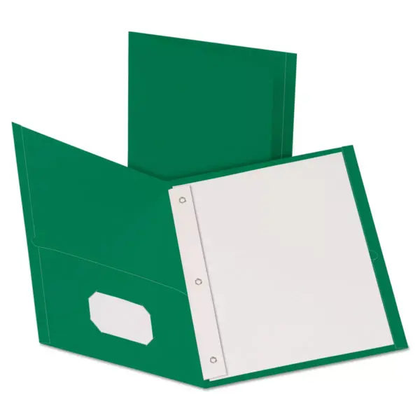 Oxford Twin-Pocket Folders with 3 Fasteners Letter 1/2" Capacity Green 25/Box 57756