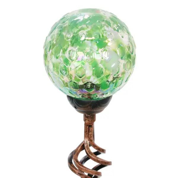 31" Solar Pearlized Glass Honeycomb Finial Resin Garden Stakes Green - Exhart