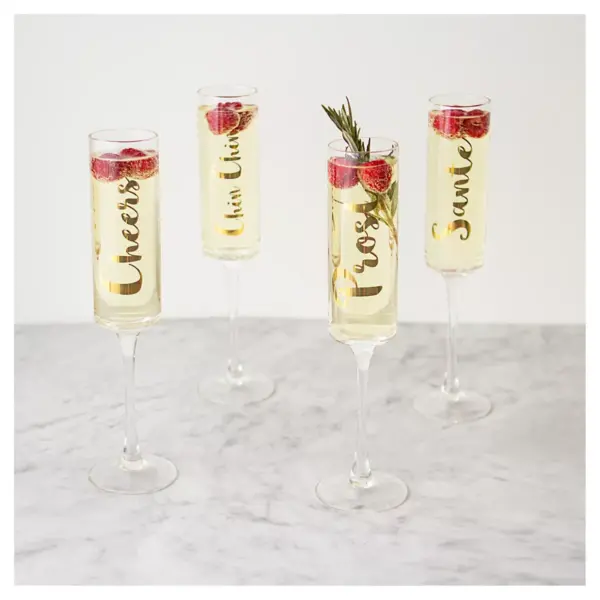 Contemporary Gold Cheers Champagne Flutes Drinkware Set