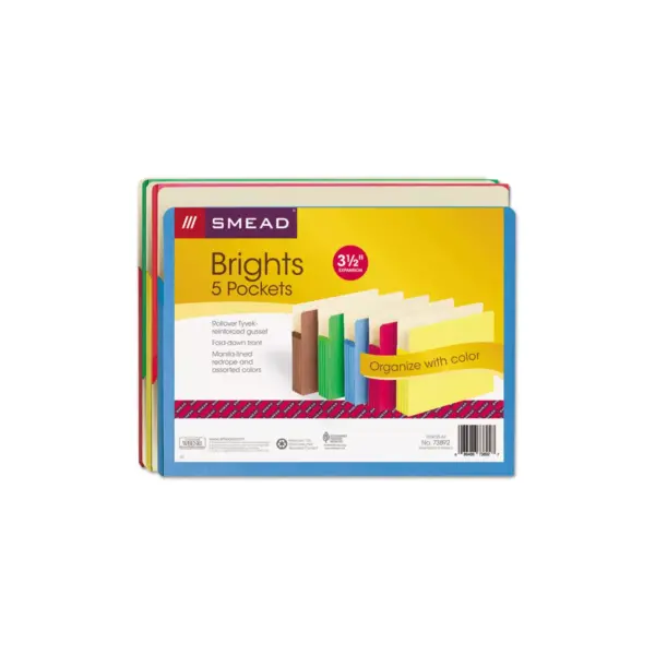 Smead 3 1/2" Exp Colored File Pocket Straight Tab Letter Asst 5/Pack 73892