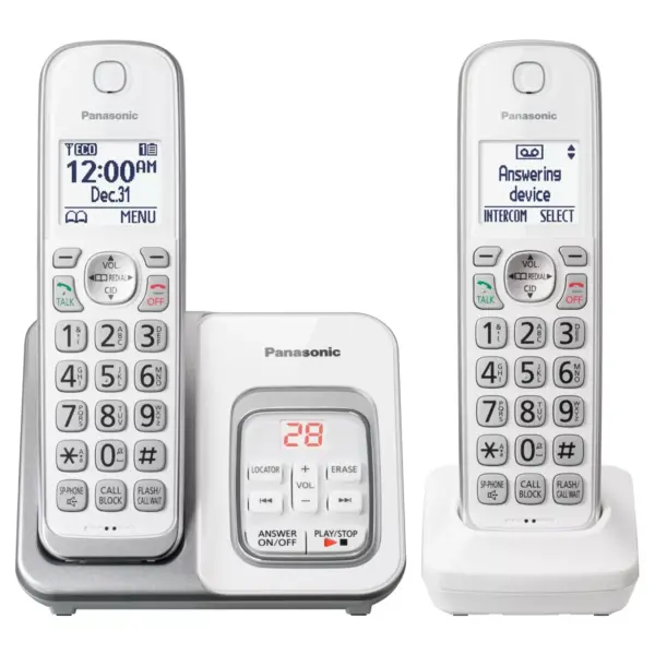 Panasonic Comfort Cordless Telephone with Digital Answering Machine 2 Handsets - White (KX-TGD532W)