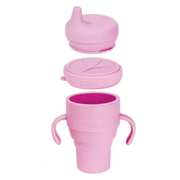 Austin Baby Collection Silicone Collapsible Cup Sippy & Snackie Lid Set - Soft Pink