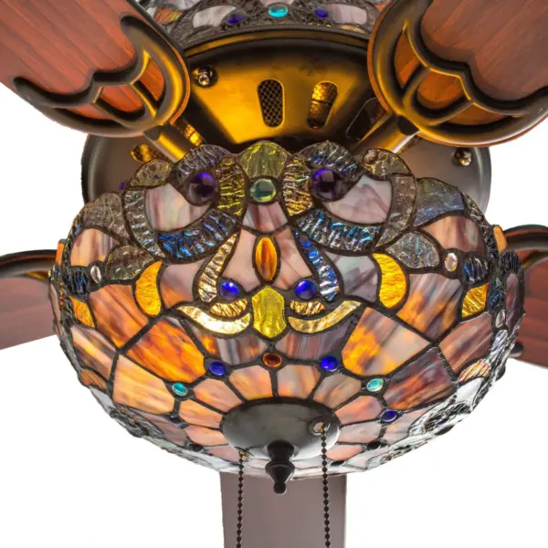 52" LED Tiffany Style Stained Glass Magna Lighted Ceiling Fan - River of Goods