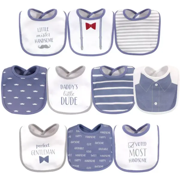 Hudson Baby Infant Boy Cotton Bibs 10pk, Little Mister Handsome, One Size