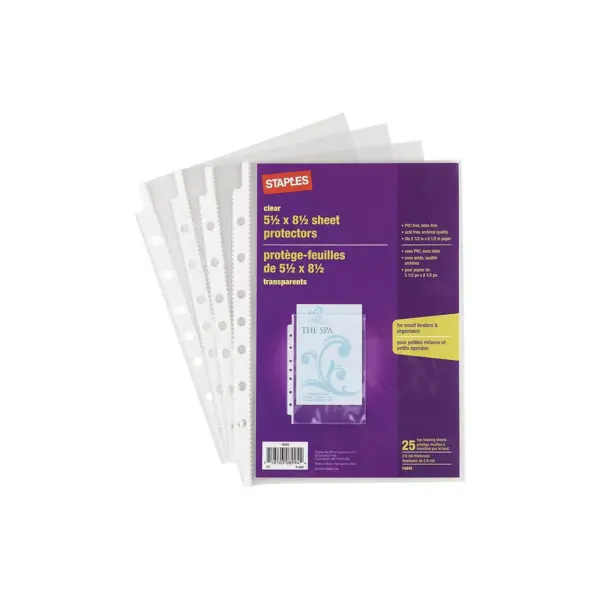 Staples 5-1/2" x 8-1/2" Sheet Protectors Clear 25/Pack 15942-US