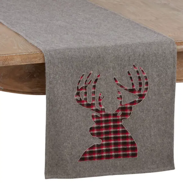 16" X 72" Plaid Reindeer Runner Gray - SARO Lifestyle