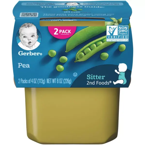 Gerber Sitter 2nd Foods Pea Baby Meals Tubs - 2ct/4oz Each