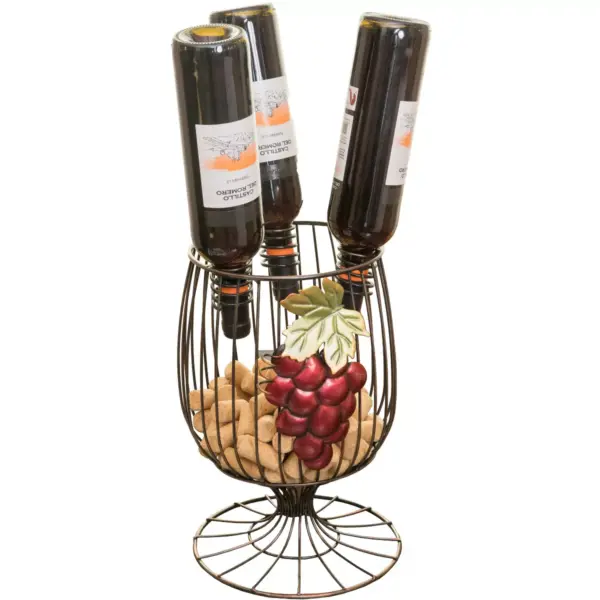 Vintiquewise Vintage Decorative Metal Wire Goblet Shaped Freestanding Wine Bottle and Cork Holder