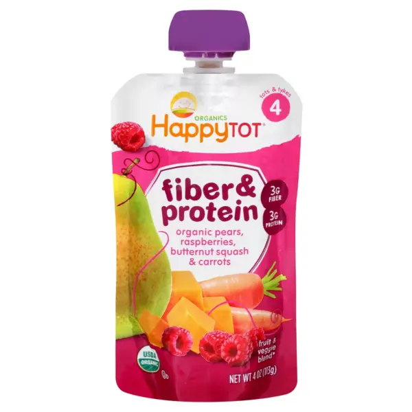 HappyTot Fiber & Protein Pears Raspberries Butternut Squash & Carrots Baby Meals - 4oz