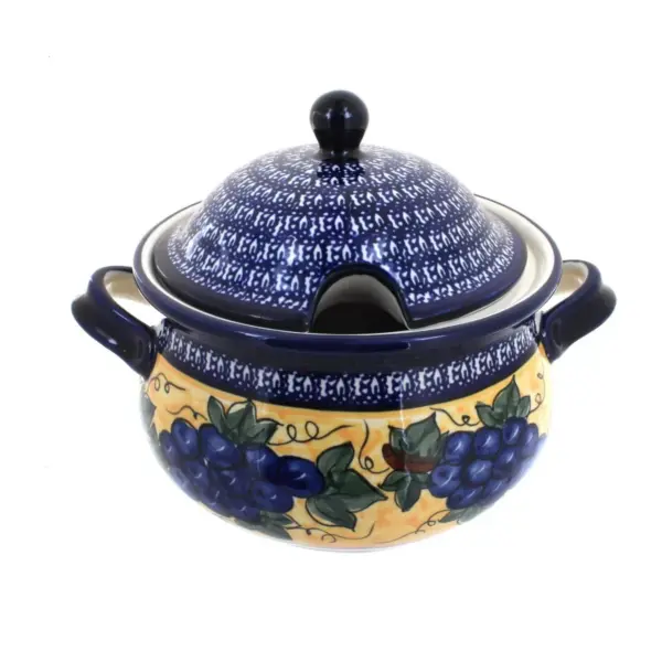 Blue Rose Polish Pottery Grapes Soup Tureen