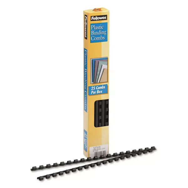 Fellowes Plastic Comb Bindings 1/4" Diameter 20 Sheet Capacity Black 25 Combs/Pack 52320