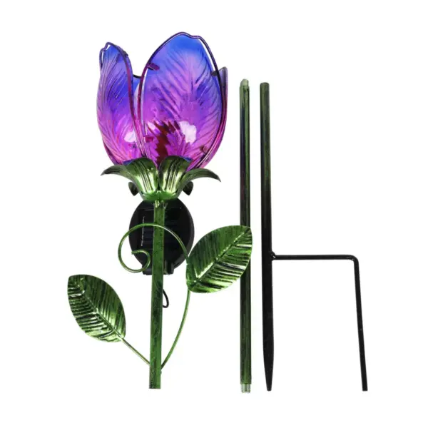 35.8" Metal and Glass Solar Flower Stake Purple - Exhart