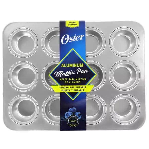 Oster Baker's Glee 12 Cup Aluminum Muffin Pan in Silver