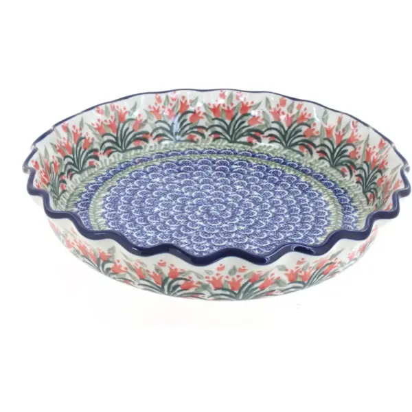 Blue Rose Polish Pottery Spring Tulip Pie Plate