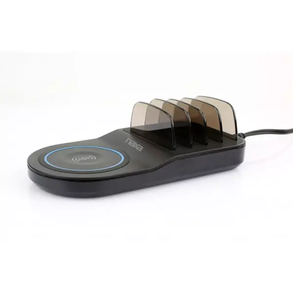 5-in-1 Wireless Fast Charging Station with Qi & 4 USB Ports in Black