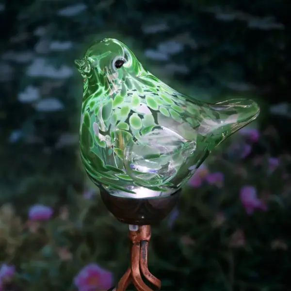 31" Resin Solar Pearlized Glass Bird Finial Garden Stake Green - Exhart